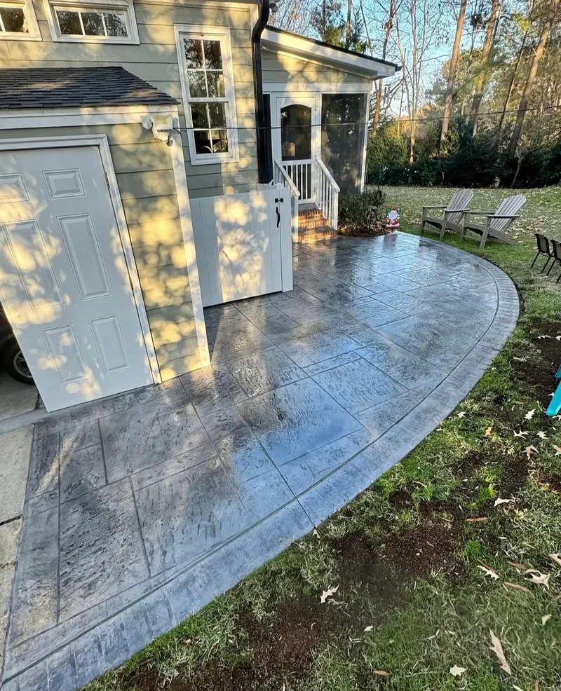Glossy sealed stamped concrete patio — Charlotte NC